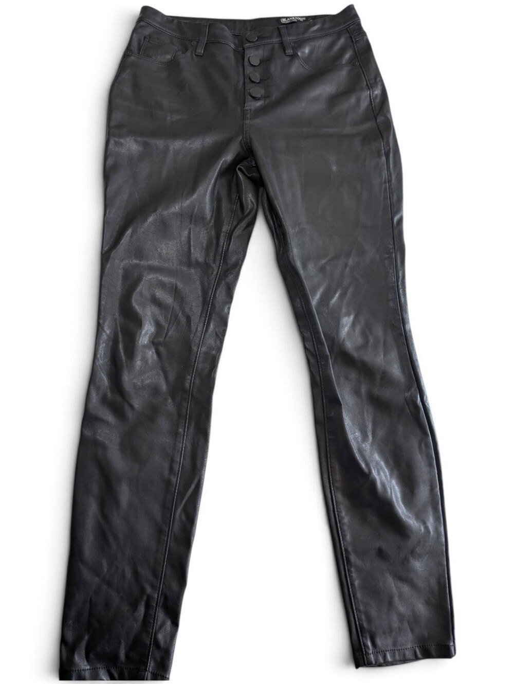 BLANKNYC The Great Jones 28 Black Faux Leather High Rise Exposed Button Fly Pant